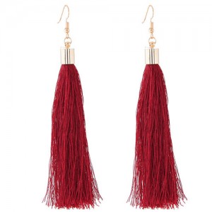 Graceful Cotton Threads Tassel Design Fashion Earrings - Wine Red