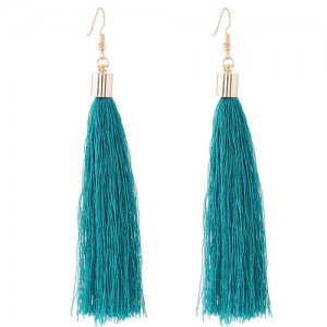Graceful Cotton Threads Tassel Design Fashion Earrings - Teal
