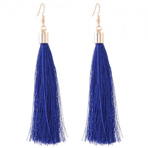 Graceful Cotton Threads Tassel Design Fashion Earrings - Blue