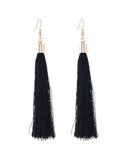 Graceful Cotton Threads Tassel Design Fashion Earrings - Black