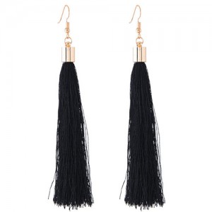 Graceful Cotton Threads Tassel Design Fashion Earrings - Black