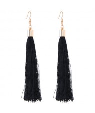 Graceful Cotton Threads Tassel Design Fashion Earrings - Black
