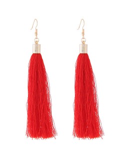 Graceful Cotton Threads Tassel Design Fashion Earrings - Red