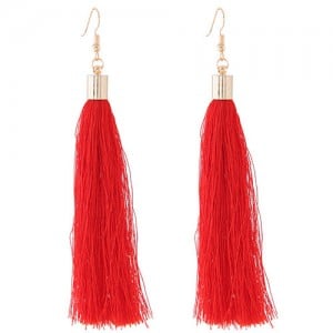 Graceful Cotton Threads Tassel Design Fashion Earrings - Red