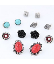 Black Rose Turquoise Beads and Button Beads Combo Fashion Earrings