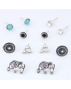 Vintage Button Beads and Elephants Combo Costume Earrings