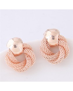 Weaving Style Chunky High Fashion Alloy Stud Earrings - Golden
