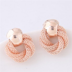 Weaving Style Chunky High Fashion Alloy Stud Earrings - Golden