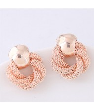 Weaving Style Chunky High Fashion Alloy Stud Earrings - Golden