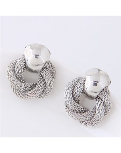 Weaving Style Chunky High Fashion Alloy Stud Earrings - Silver