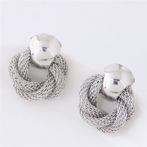 Weaving Style Chunky High Fashion Alloy Stud Earrings - Silver