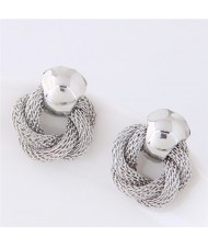 Weaving Style Chunky High Fashion Alloy Stud Earrings - Silver