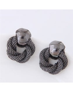 Weaving Style Chunky High Fashion Alloy Stud Earrings - Black