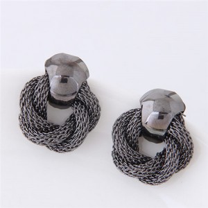 Weaving Style Chunky High Fashion Alloy Stud Earrings - Black