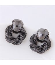 Weaving Style Chunky High Fashion Alloy Stud Earrings - Black