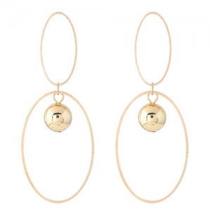 Alloy Balls Pendant Inlaid Dual Hoops Design Golden Fashion Earrings