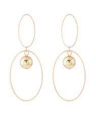 Alloy Balls Pendant Inlaid Dual Hoops Design Golden Fashion Earrings