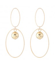 Alloy Balls Pendant Inlaid Dual Hoops Design Golden Fashion Earrings