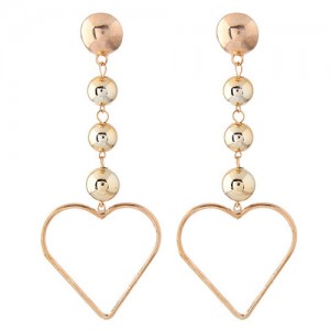 Dangling Alloy Balls Cluster and Heart Pendant Design High Fashion Earrings