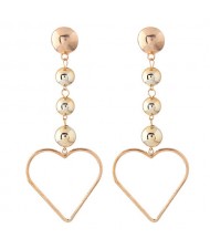 Dangling Alloy Balls Cluster and Heart Pendant Design High Fashion Earrings