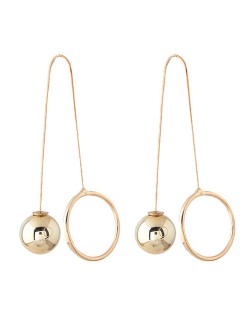 Alloy Ball and Hoop Combo Design Unique High Fashion Earrings - Golden