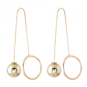 Alloy Ball and Hoop Combo Design Unique High Fashion Earrings - Golden