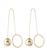 Alloy Ball and Hoop Combo Design Unique High Fashion Earrings - Golden