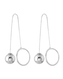 Alloy Ball and Hoop Combo Design Unique High Fashion Earrings - Silver