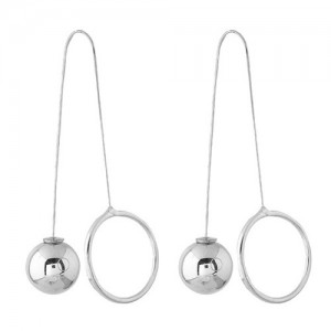 Alloy Ball and Hoop Combo Design Unique High Fashion Earrings - Silver