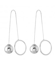Alloy Ball and Hoop Combo Design Unique High Fashion Earrings - Silver