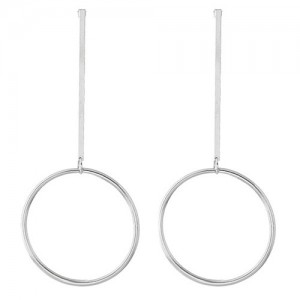 Alloy Stick and Dangling Hoop Combo Design Simple Fashion Earrings - Silver