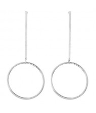 Alloy Stick and Dangling Hoop Combo Design Simple Fashion Earrings - Silver
