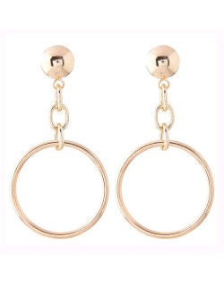 Chain and Dangling Ring Design High Fashion Stud Earrings - Golden