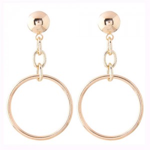 Chain and Dangling Ring Design High Fashion Stud Earrings - Golden