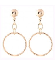 Chain and Dangling Ring Design High Fashion Stud Earrings - Golden