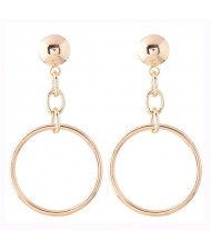 Chain and Dangling Ring Design High Fashion Stud Earrings - Golden