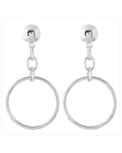Chain and Dangling Ring Design High Fashion Stud Earrings - Silver