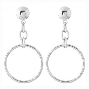 Chain and Dangling Ring Design High Fashion Stud Earrings - Silver