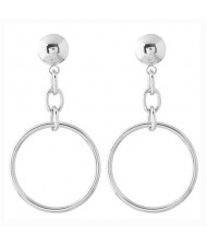 Chain and Dangling Ring Design High Fashion Stud Earrings - Silver