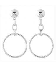 Chain and Dangling Ring Design High Fashion Stud Earrings - Silver