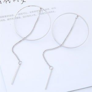 Hoop and Dangling Chain with Alloy Sticks Design Fashion Earrings
