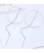 Hoop and Dangling Chain with Alloy Sticks Design Fashion Earrings