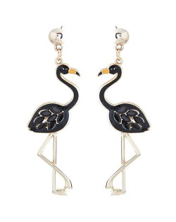Elegant Crane Pendant Fashion Stud Earrings - Black