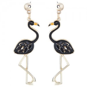 Elegant Crane Pendant Fashion Stud Earrings - Black