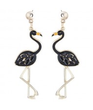 Elegant Crane Pendant Fashion Stud Earrings - Black