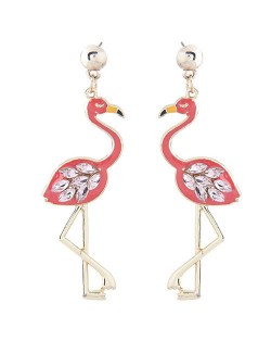 Elegant Crane Pendant Fashion Stud Earrings - Pink