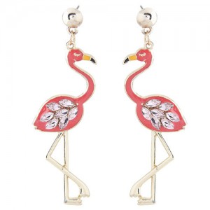 Elegant Crane Pendant Fashion Stud Earrings - Pink