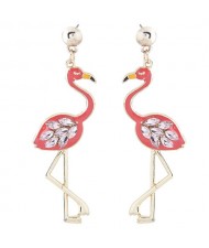 Elegant Crane Pendant Fashion Stud Earrings - Pink