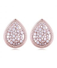 Luxurious Cubic Zirconia Embellished Hollow Wasterdrop Design Stud Earrings - Rose Gold