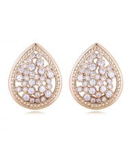 Luxurious Cubic Zirconia Embellished Hollow Wasterdrop Design Stud Earrings - Golden